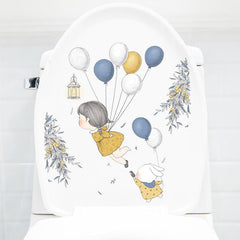 Balloon & Figure Toilet Lid Decal Funny Self Adhesive Toilet Sticker