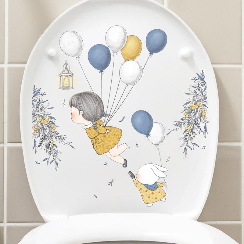 Balloon & Figure Toilet Lid Decal Funny Self Adhesive Toilet Sticker