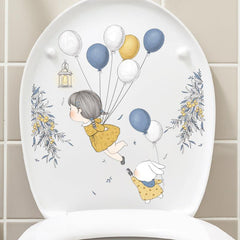 Balloon & Figure Toilet Lid Decal Funny Self Adhesive Toilet Sticker