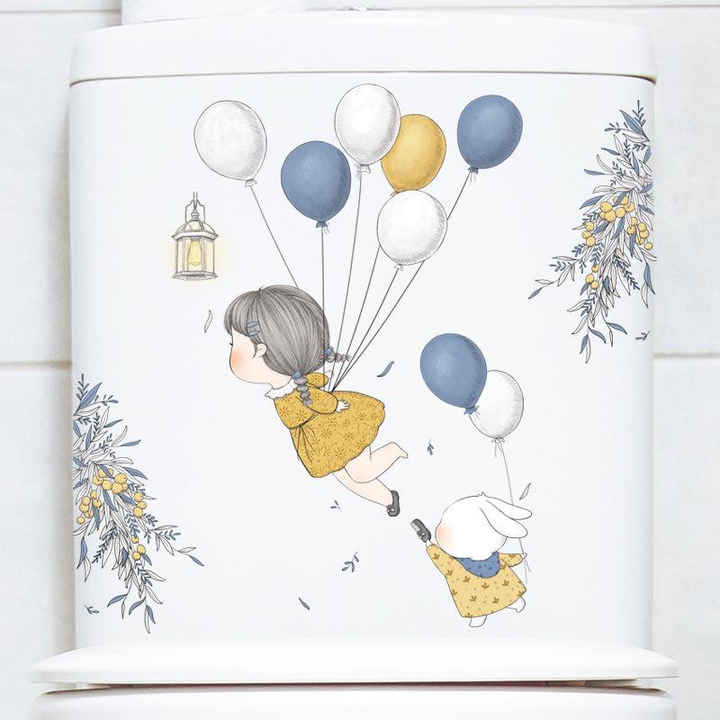 Balloon & Figure Toilet Lid Decal Funny Self Adhesive Toilet Sticker