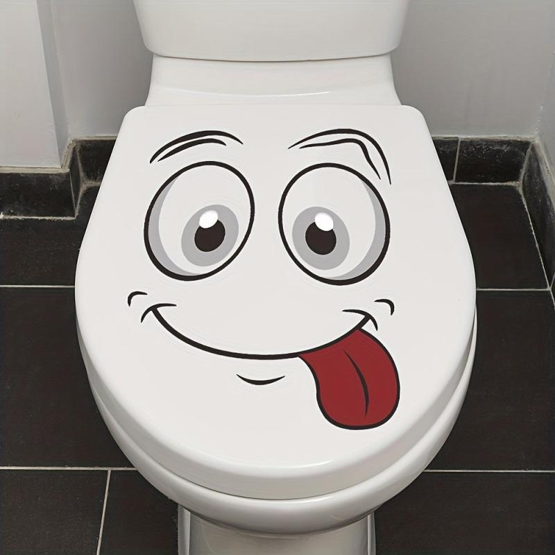 Cartoon Toilet Lid Decal, Self Adhesive Funny Sticker, Bathroom Decor