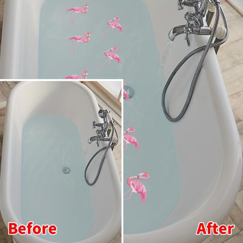 6pcs Pink Flamingo Bathtub Appliques Anti Slip Petal Pattern Sticker