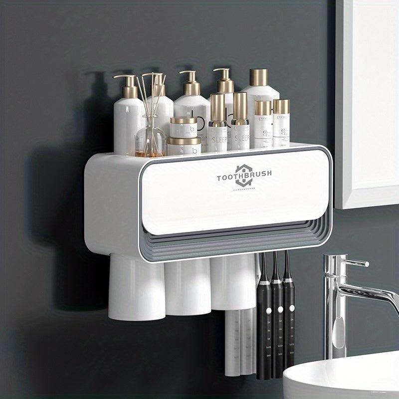 Toothbrush Holder With Gargle Cup Automatic Toothpaste Dispenser