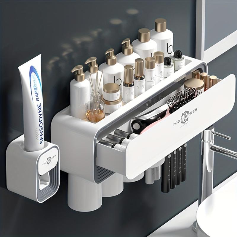 Toothbrush Holder With Gargle Cup Automatic Toothpaste Dispenser