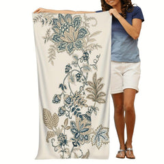 Floral Leaf Pattern Beach Towel Microfiber Absorbent Lightweight
