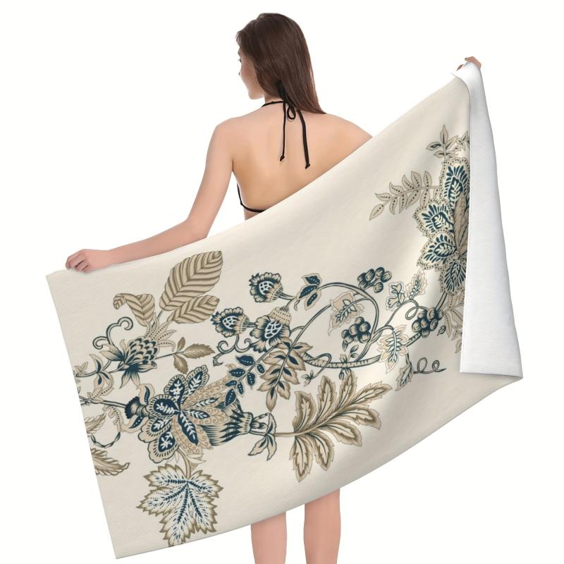 Floral Leaf Pattern Beach Towel Microfiber Absorbent Lightweight