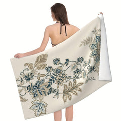 Floral Leaf Pattern Beach Towel Microfiber Absorbent Lightweight