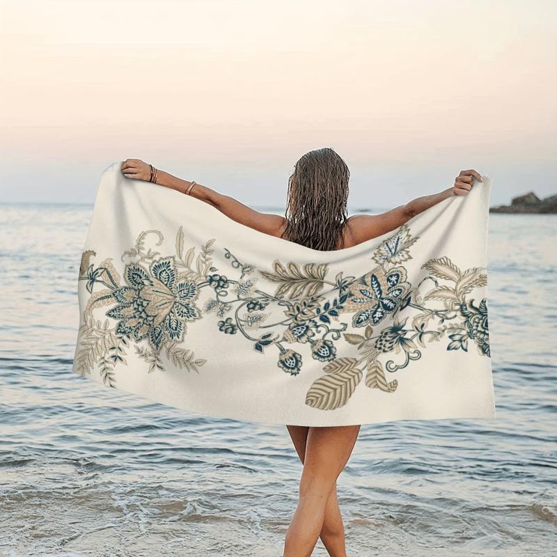 Floral Leaf Pattern Beach Towel Microfiber Absorbent Lightweight