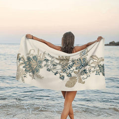 Floral Leaf Pattern Beach Towel Microfiber Absorbent Lightweight