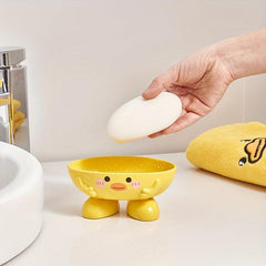 Cartoon Duck Soap Holder with Sponge Rack for Bathroom
