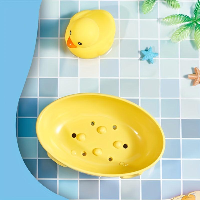Cartoon Duck Soap Holder with Sponge Rack for Bathroom