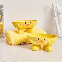 Cartoon Duck Soap Holder with Sponge Rack for Bathroom