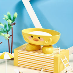 Cartoon Duck Soap Holder with Sponge Rack for Bathroom