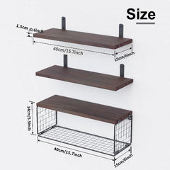 3pcs Wall Mounted Floating Shelves Bathroom Storage Baskets