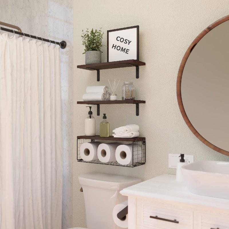 3pcs Wall Mounted Floating Shelves Bathroom Storage Baskets