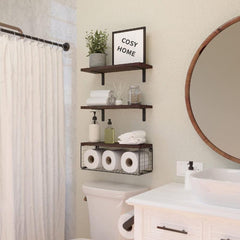 3pcs Wall Mounted Floating Shelves Bathroom Storage Baskets