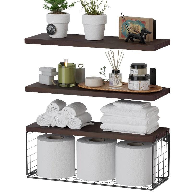 3pcs Wall Mounted Floating Shelves Bathroom Storage Baskets
