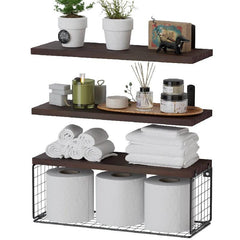 3pcs Wall Mounted Floating Shelves Bathroom Storage Baskets