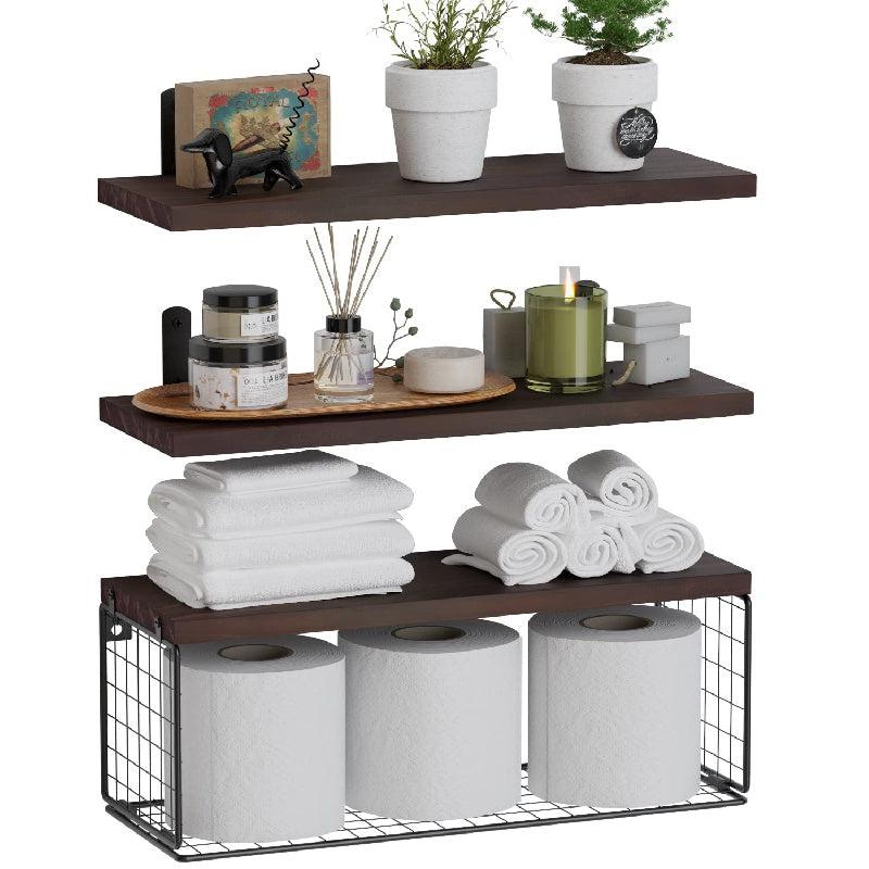 3pcs Wall Mounted Floating Shelves Bathroom Storage Baskets