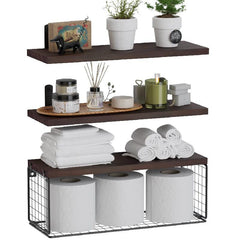3pcs Wall Mounted Floating Shelves Bathroom Storage Baskets