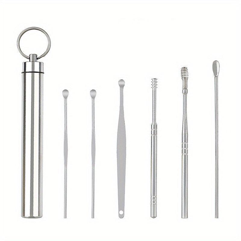 6pcs Stainless Steel Ear Picking Spoon Portable Keychain Spiral Ear Spoon