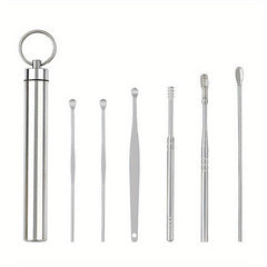 6pcs Stainless Steel Ear Picking Spoon Portable Keychain Spiral Ear Spoon