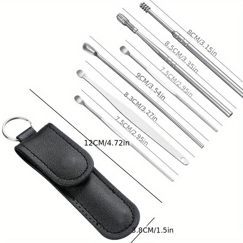 6pcs Stainless Steel Ear Picking Spoon Portable Keychain Spiral Ear Spoon