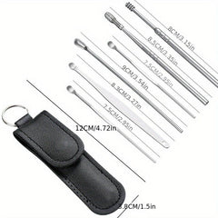 6pcs Stainless Steel Ear Picking Spoon Portable Keychain Spiral Ear Spoon