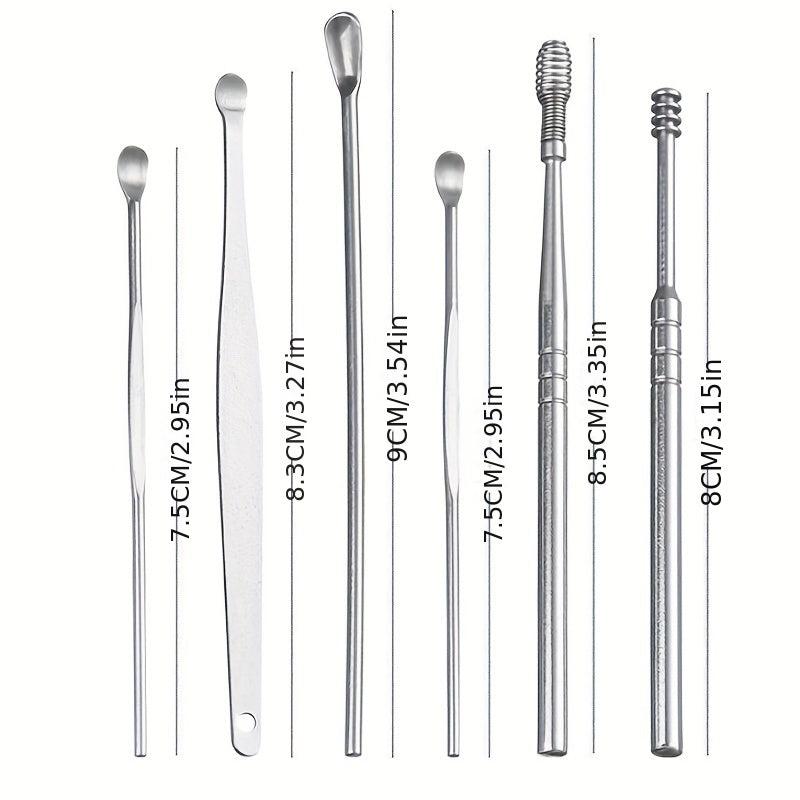 6pcs Stainless Steel Ear Picking Spoon Portable Keychain Spiral Ear Spoon