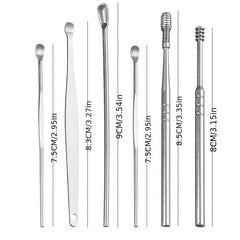 6pcs Stainless Steel Ear Picking Spoon Portable Keychain Spiral Ear Spoon