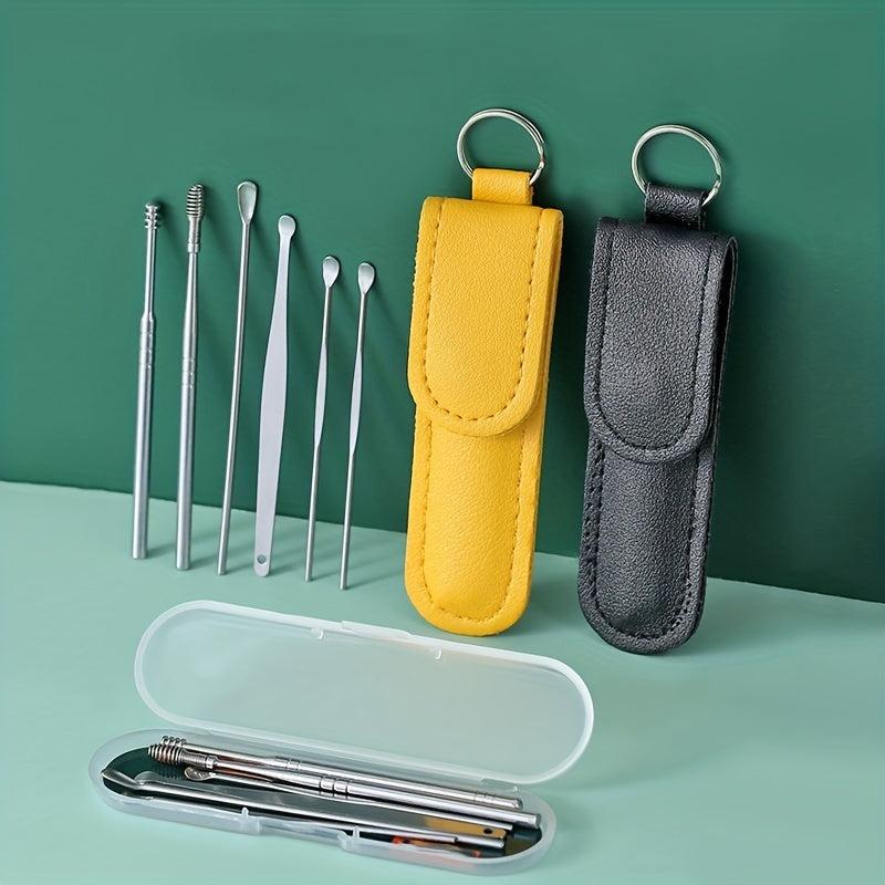 6pcs Stainless Steel Ear Picking Spoon Portable Keychain Spiral Ear Spoon