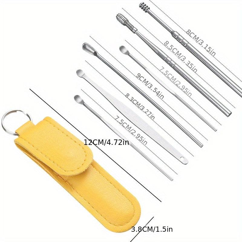 6pcs Stainless Steel Ear Picking Spoon Portable Keychain Spiral Ear Spoon