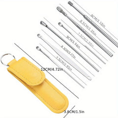 6pcs Stainless Steel Ear Picking Spoon Portable Keychain Spiral Ear Spoon