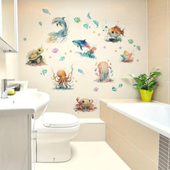 2pcs Ocean Animal Bathtub Appliques Self-adhesive Wall Decals Toilet Decor