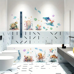 2pcs Ocean Animal Bathtub Appliques Self-adhesive Wall Decals Toilet Decor
