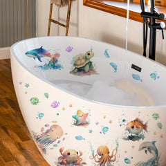 2pcs Ocean Animal Bathtub Appliques Self-adhesive Wall Decals Toilet Decor