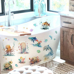 2pcs Ocean Animal Bathtub Appliques Self-adhesive Wall Decals Toilet Decor