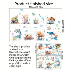 2pcs Ocean Animal Bathtub Appliques Self-adhesive Wall Decals Toilet Decor