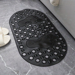 Non Slip Oval Bathroom Mat with Drain Holes and Suction Cups