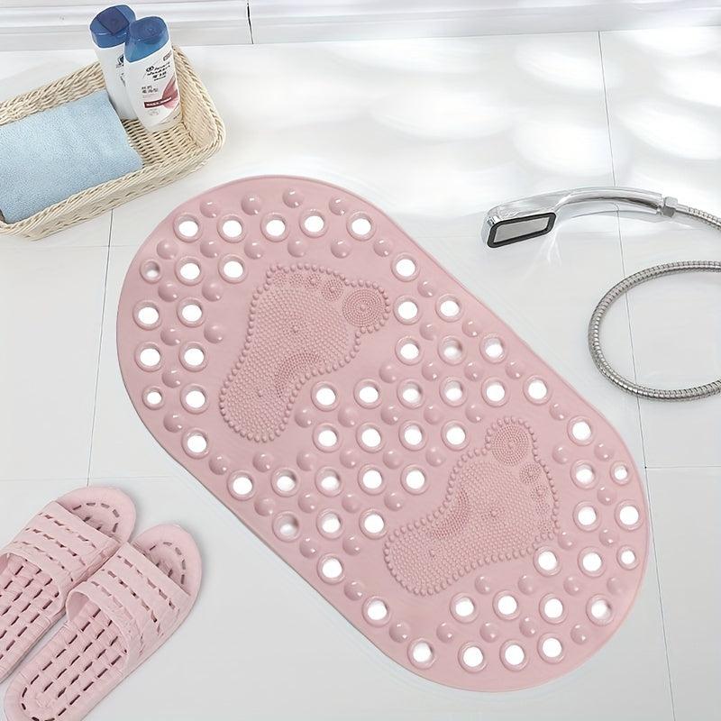 Non Slip Oval Bathroom Mat with Drain Holes and Suction Cups