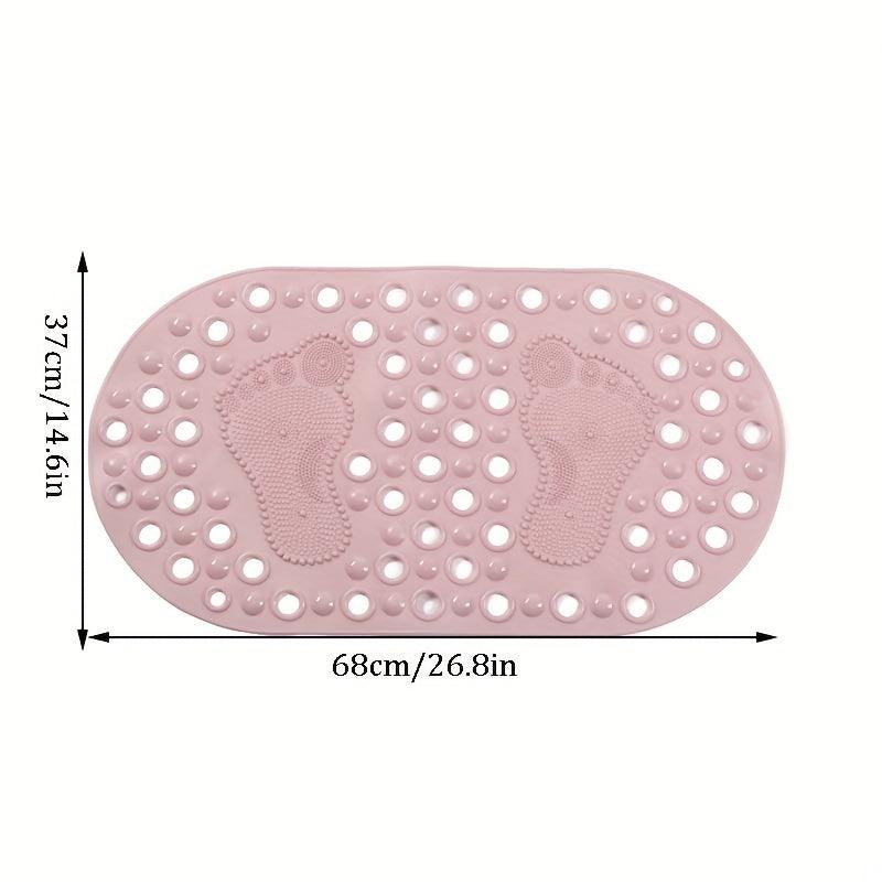 Non Slip Oval Bathroom Mat with Drain Holes and Suction Cups