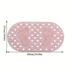 Non Slip Oval Bathroom Mat with Drain Holes and Suction Cups