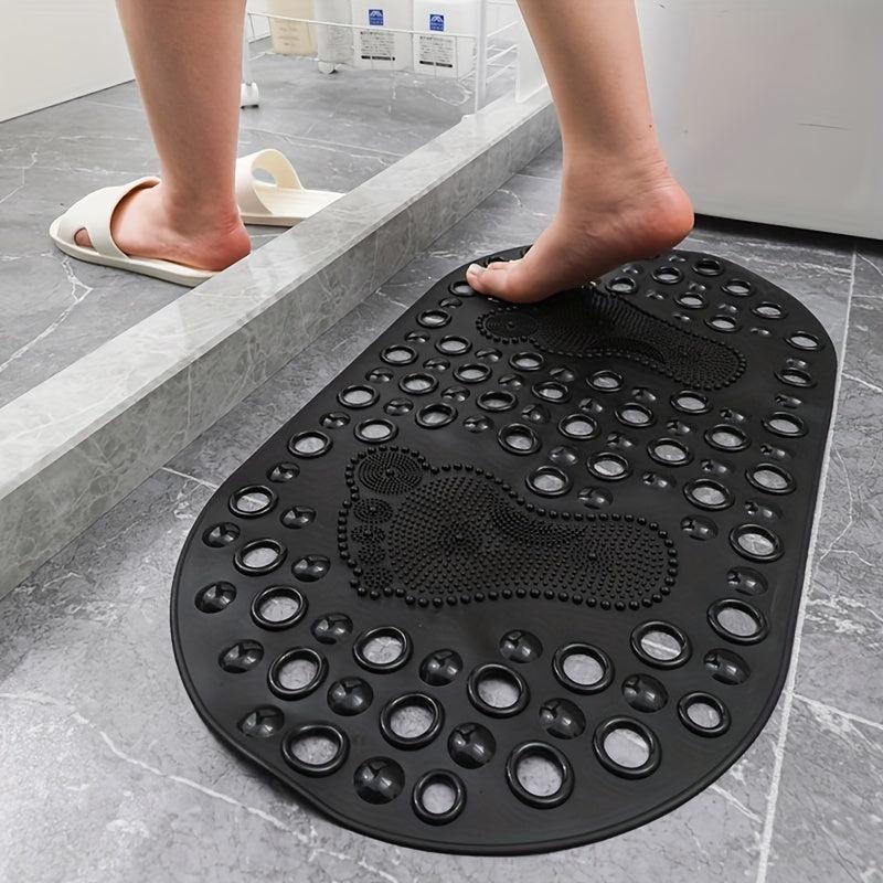 Non Slip Oval Bathroom Mat with Drain Holes and Suction Cups