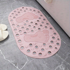 Non Slip Oval Bathroom Mat with Drain Holes and Suction Cups