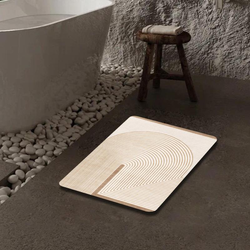 Soft Diatom Bath Rug Geometric Pattern Quick Drying Bath Mat