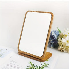 Wooden Makeup Mirror for Women, Portable Folding Dressing Mirror