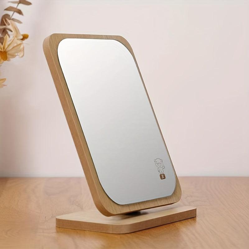 Wooden Makeup Mirror for Women, Portable Folding Dressing Mirror