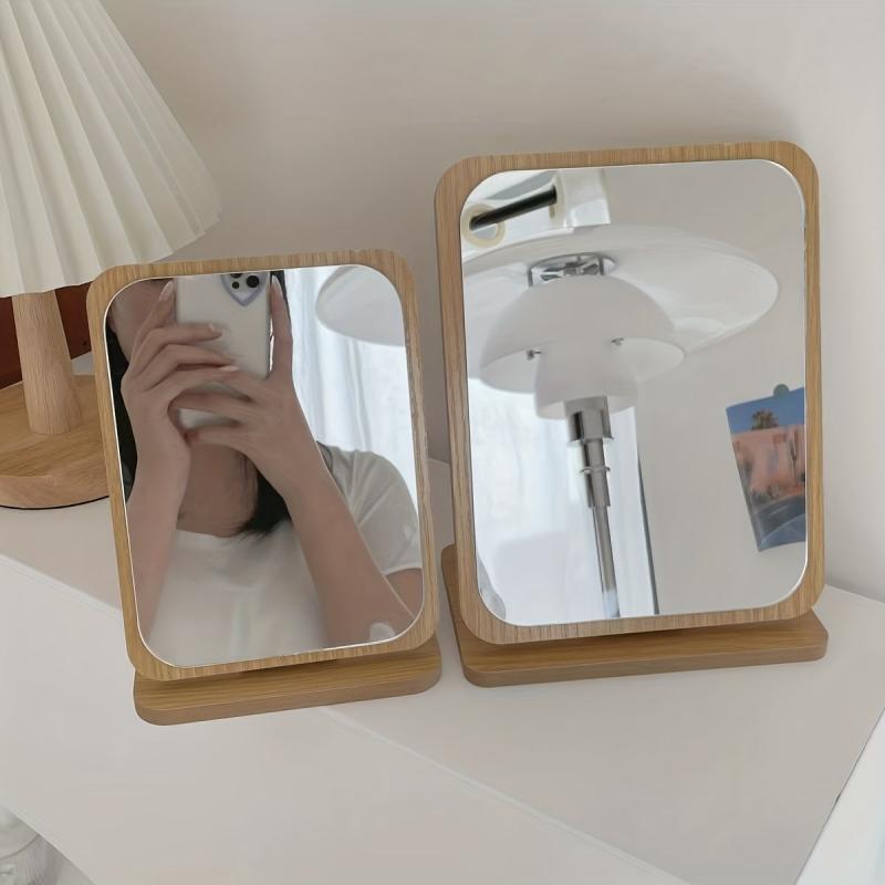 Wooden Makeup Mirror for Women, Portable Folding Dressing Mirror