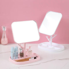 Portable Dressing Table Mirror with Rotating Tray for Makeup and Vanity Use