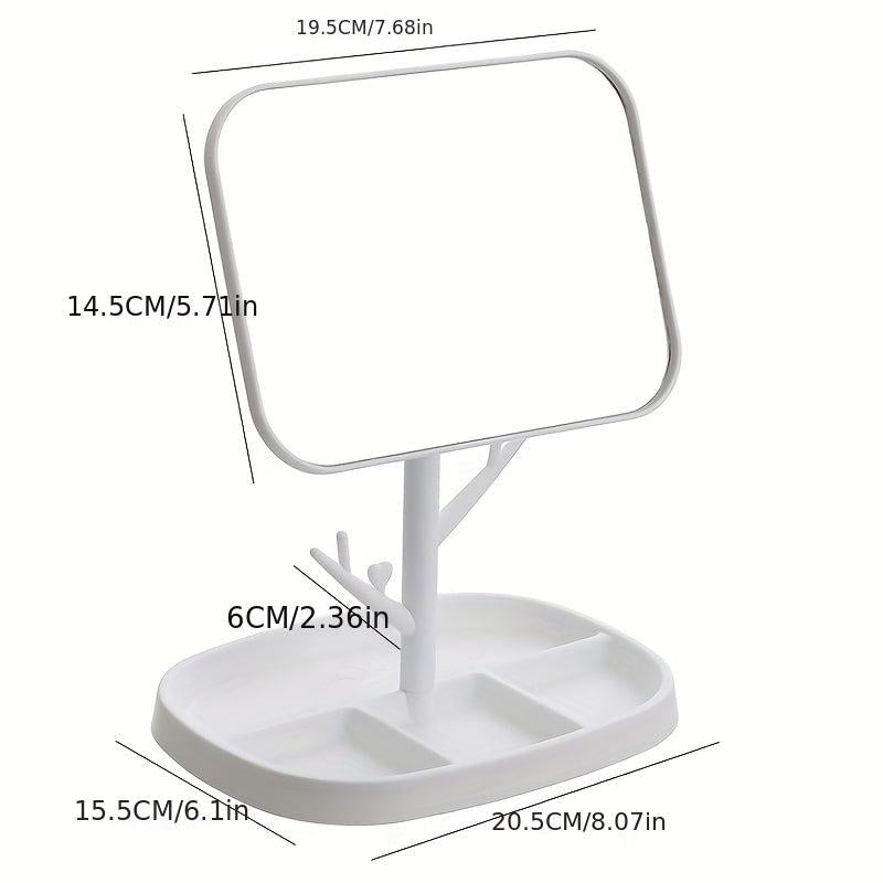 Portable Dressing Table Mirror with Rotating Tray for Makeup and Vanity Use